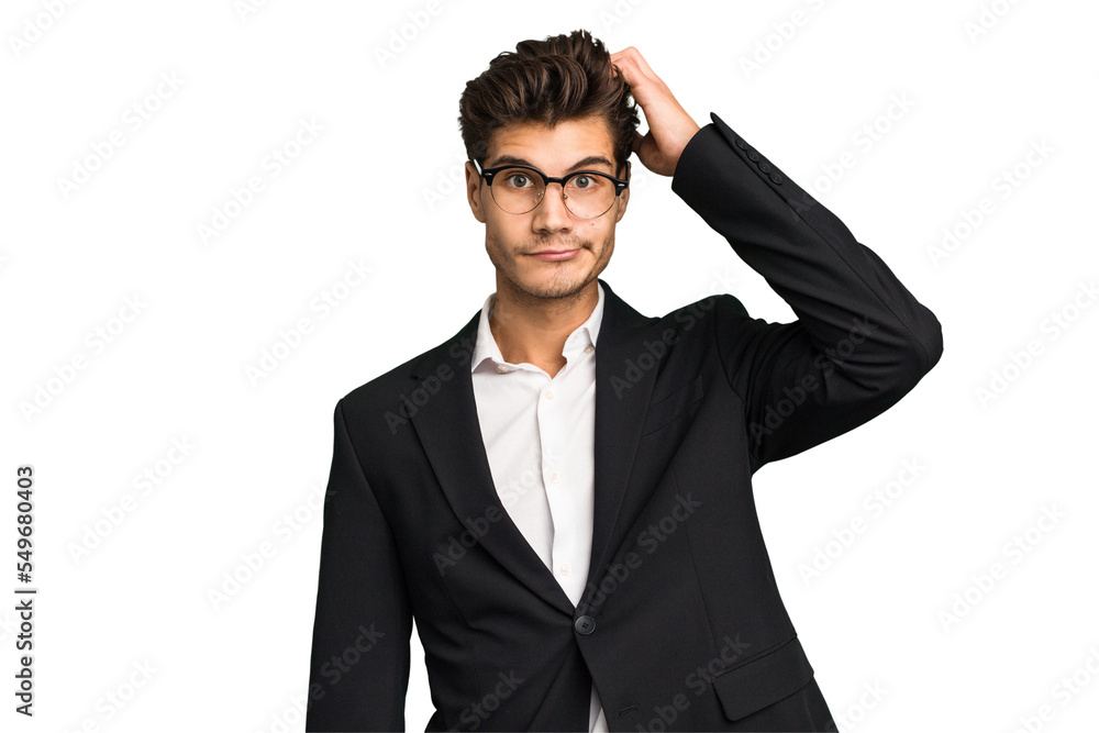 Young caucasian business man isolated being shocked, she has remembered important meeting. Young caucasian business man isolated being shocked, she has remembered important meeting.