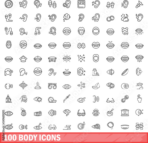 100 body icons set. Outline illustration of 100 body icons vector set isolated on white background