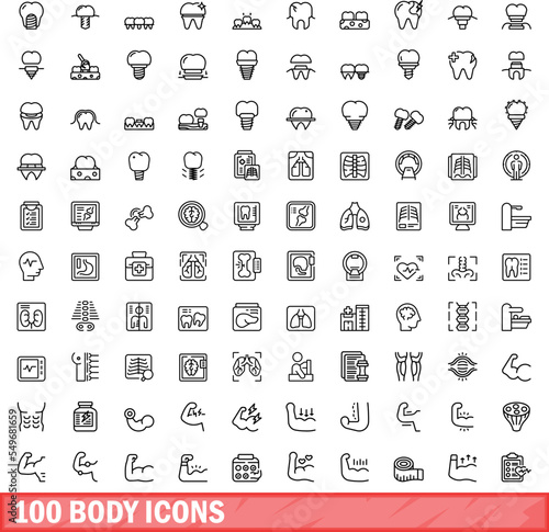 100 body icons set. Outline illustration of 100 body icons vector set isolated on white background