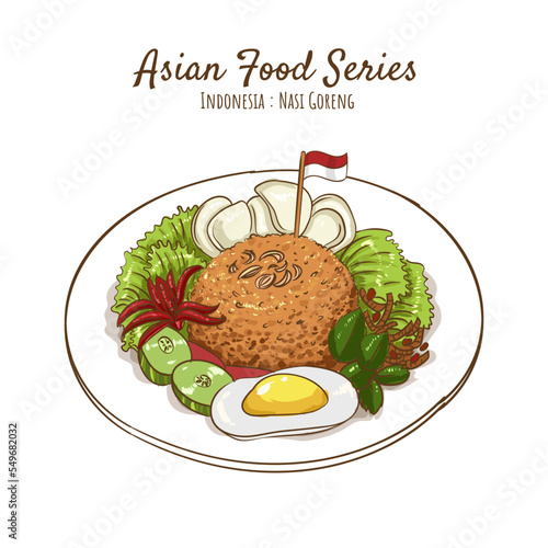 Nasi Goreng South East Asian Indonesian Food Hand Drawn Illustration