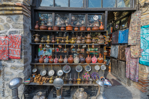 .Azerbaijan, Sheki 12, 2022: An old shop that sells souvenirs. Azerbaijan