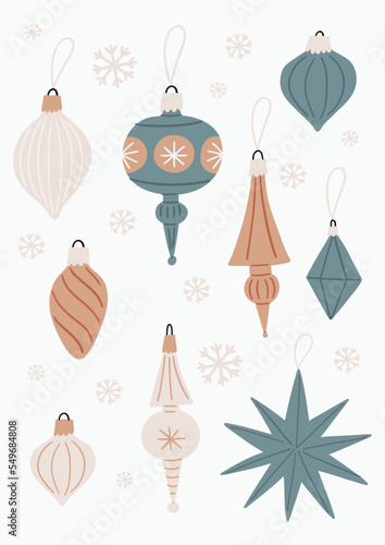Boho Christmas vector posters with Christmas decor elements in flat style
