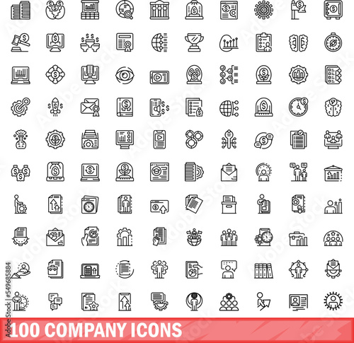 100 company icons set. Outline illustration of 100 company icons vector set isolated on white background