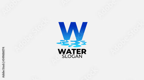 W Letter Logo Design with Water Splash Ripples Drops