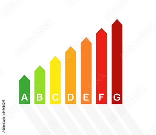 energy saving efficiency icon. house chart graph vector. bulb class certificate. building  home rating classification. save performance. Vector illustration