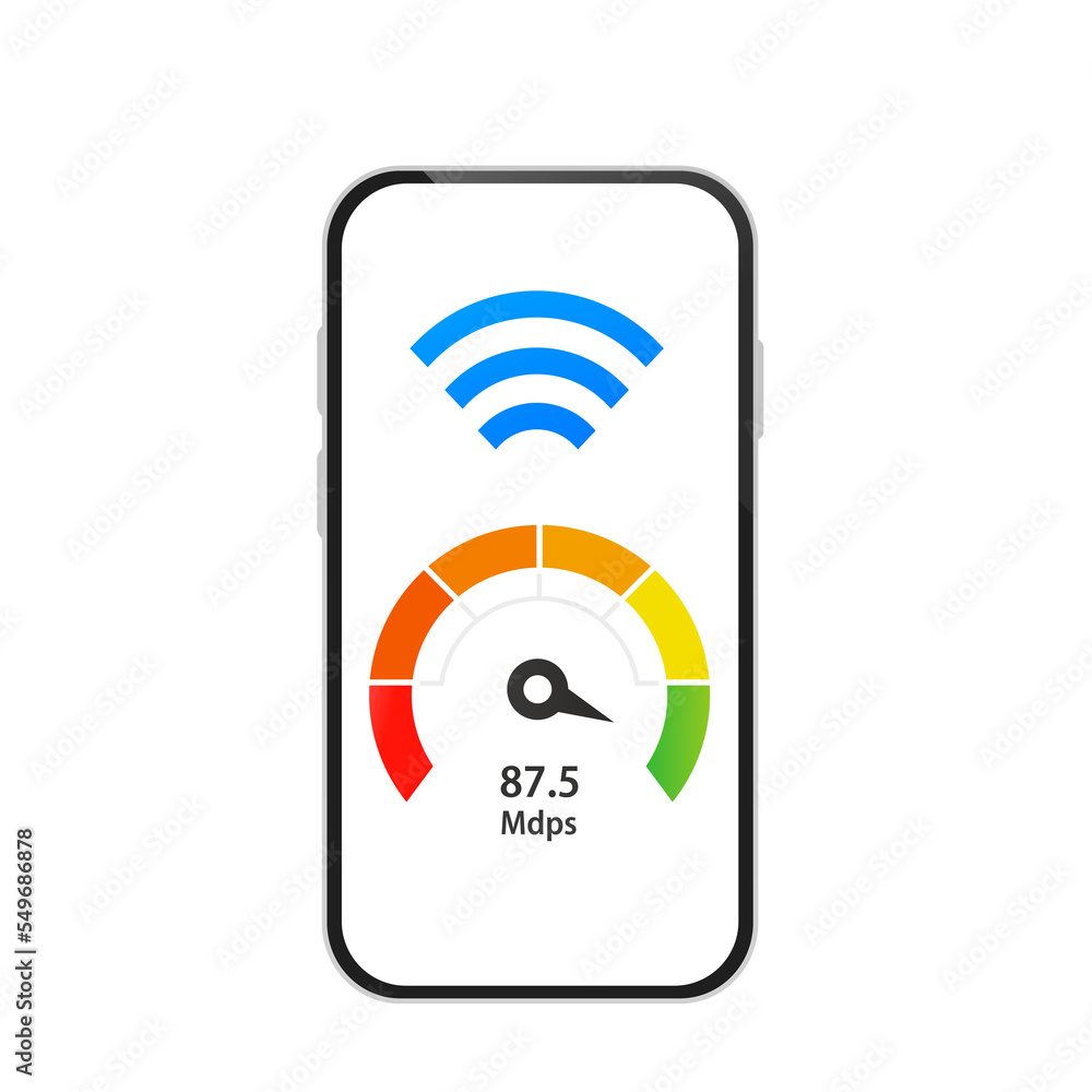 Internet speed on the phone screen. Vector illustration Internet speed on the phone screen. Vector illustration