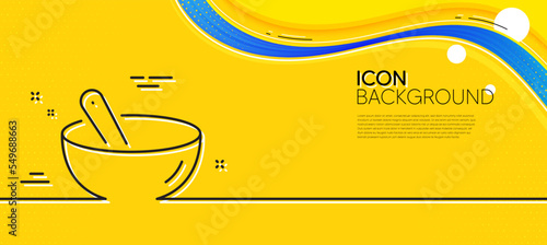 Cooking mix line icon. Abstract yellow background. Bowl with spoon sign. Food preparation symbol. Minimal cooking mix line icon. Wave banner concept. Vector