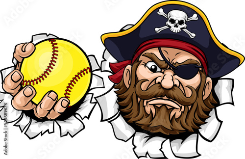 A pirate man softball sports team cartoon mascot