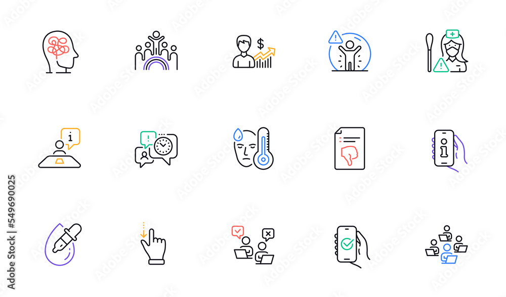 Support, Stress and Eye drops line icons for website, printing. Collection of Online voting, Interview, Inclusion icons. Touchscreen gesture, Thumb down, Social distance web elements. Vector Support, Stress and Eye drops line icons for website, printing. Collection of Online voting, Interview, Inclusion icons. Touchscreen gesture, Thumb down, Social distance web elements. Vector