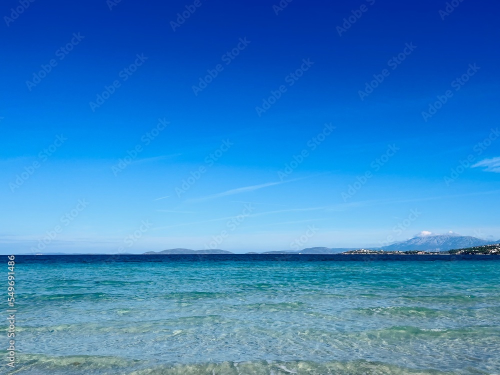 Obraz premium Blue seascape, azure sea surface and blue sea, sea horizon background