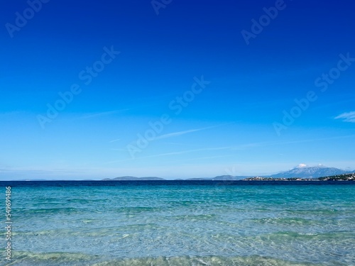 Blue seascape, azure sea surface and blue sea, sea horizon background © Oksana