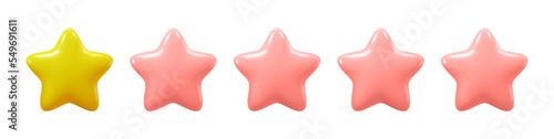 One star rate, worst assessment, bad service or product. Isolated rating or feedback from client. Grade or point gold 1 star of five stars rate. Vector in 3d realistic style