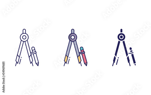 Divider line and glyph icon isolated on white background, compass Vector illustration