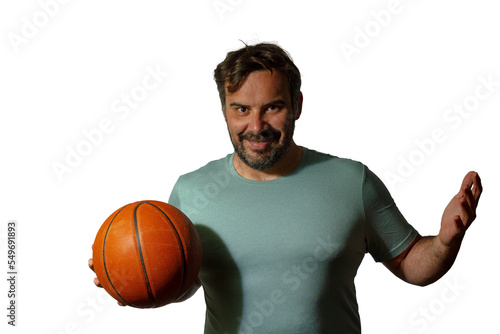 Senior Basketball player holding a ball.