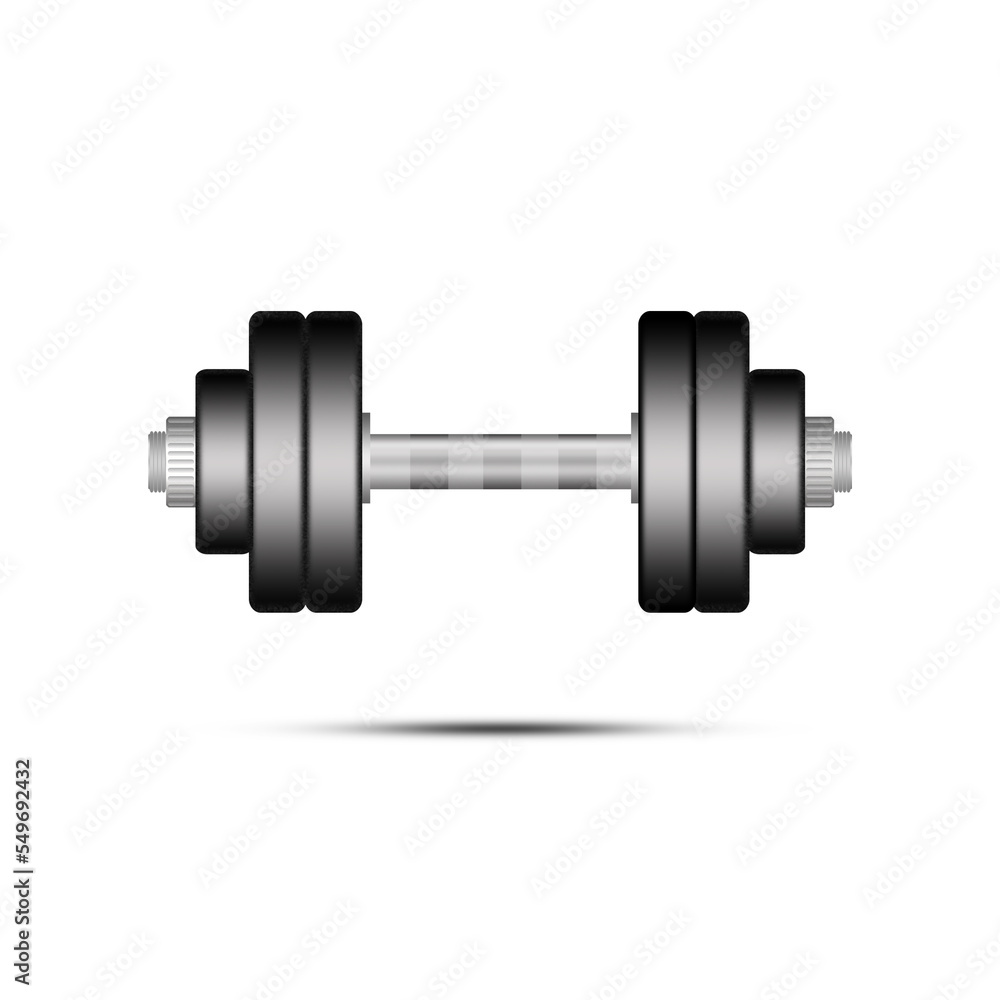 Dumbbell. Isolated on a white background. Shadow. Dumbbell. Isolated on a white background. Shadow.