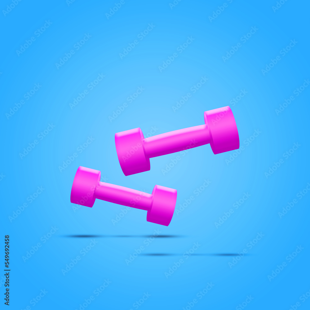Small pink dumbbells, on a blue background. Sports Equipment. Sports, Fitness background. Copy space. Place for text. Sport. Relaxation Small pink dumbbells, on a blue background. Sports Equipment. Sports, Fitness background. Copy space. Place for text. Sport. Relaxation