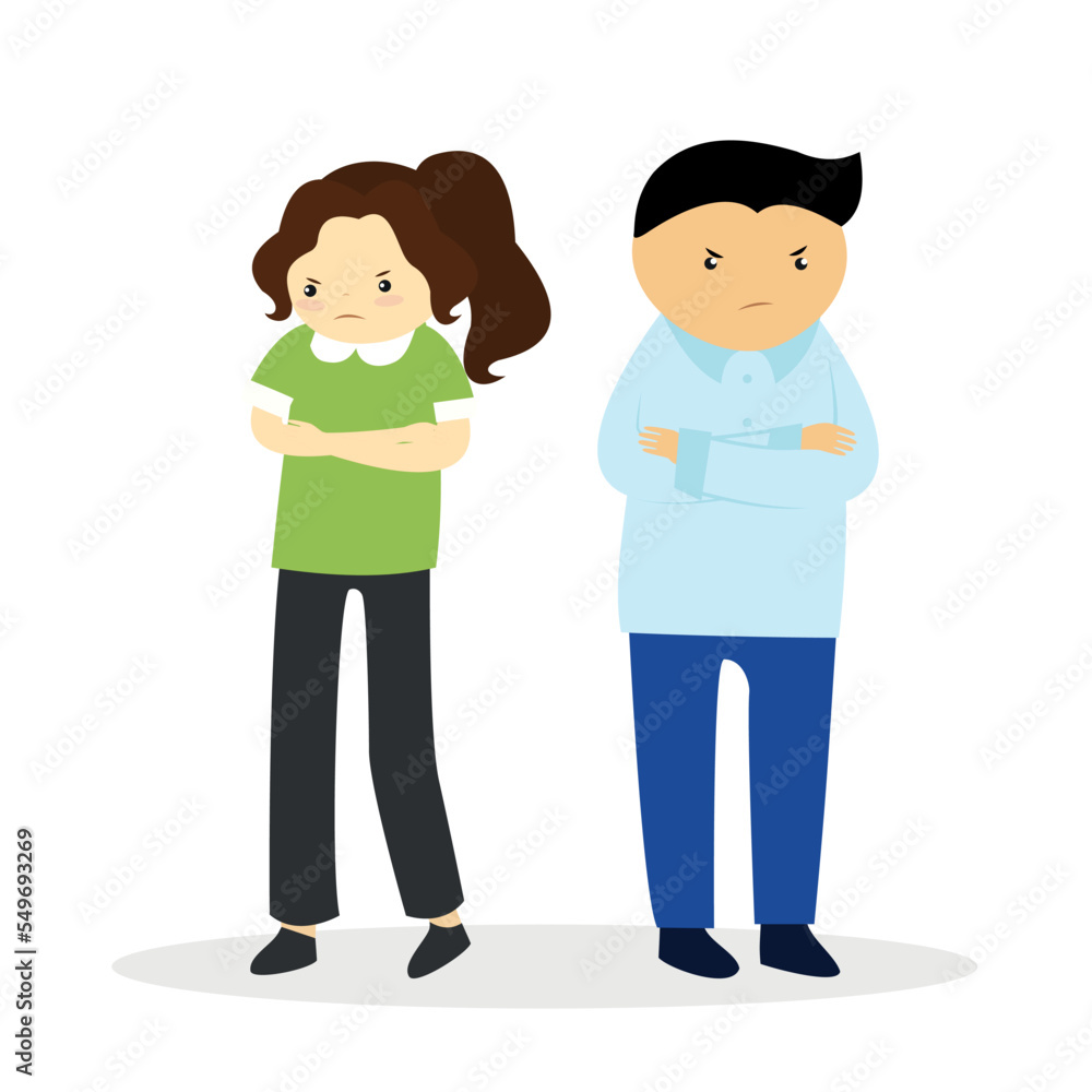 The couple quarreled and both crossed their arms, turning away in different directions The couple quarreled and both crossed their arms, turning away in different directions