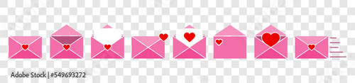 Set of post cards and envelopes.Love envelope icon.Mail icon set. Email icon vector. Love letter envelope.Valentine envelope.Open and closed letter.
