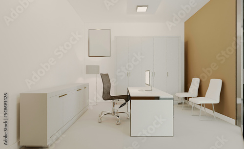 Modern office Cabinet. 3D rendering. Meeting room, Mockup. Empty paintings