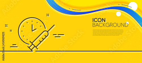 Vaccination schedule line icon. Abstract yellow background. Vaccine syringe sign. Second injection time symbol. Minimal vaccination schedule line icon. Wave banner concept. Vector
