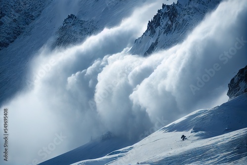 Fotobehang Dangerous horizontal avalanche flow in high mountains