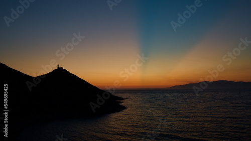 Southwestern tip of Turkey. Sunset from the ancient city of Datça Knidos. Yazikoy village harbor. Ancient Greek city of Knidos. The sky after sunset. Sunlight and shadows. The focus is on the sky. Sel