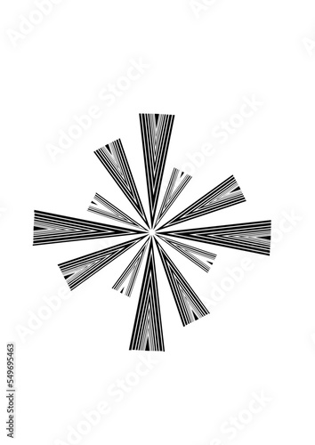 Motifs graphique en noir et blanc, pouvant aussi représenter un éclatement ou une concentration.