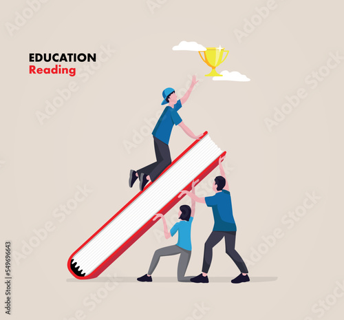 Parents helping teenage child reach goal, student motivation or ambition to achieve success, sharing base knowledge. vector illustration background template