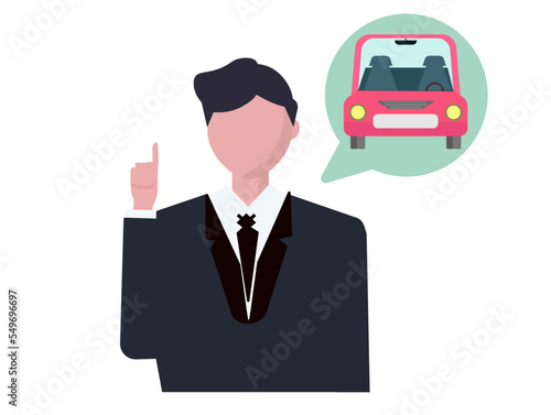 車と運転の説明をする男性。教習所の指導員、免許センター。ベクターイラスト