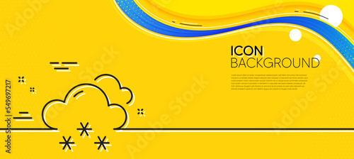 Snow weather forecast line icon. Abstract yellow background. Clouds with snowflake sign. Cloudy sky symbol. Minimal snow weather line icon. Wave banner concept. Vector