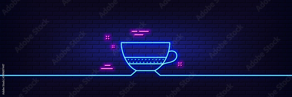 Neon light glow effect. Bombon coffee icon. Hot drink sign. Beverage symbol. 3d line neon glow icon. Brick wall banner. Bombon coffee outline. Vector Neon light glow effect. Bombon coffee icon. Hot drink sign. Beverage symbol. 3d line neon glow icon. Brick wall banner. Bombon coffee outline. Vector