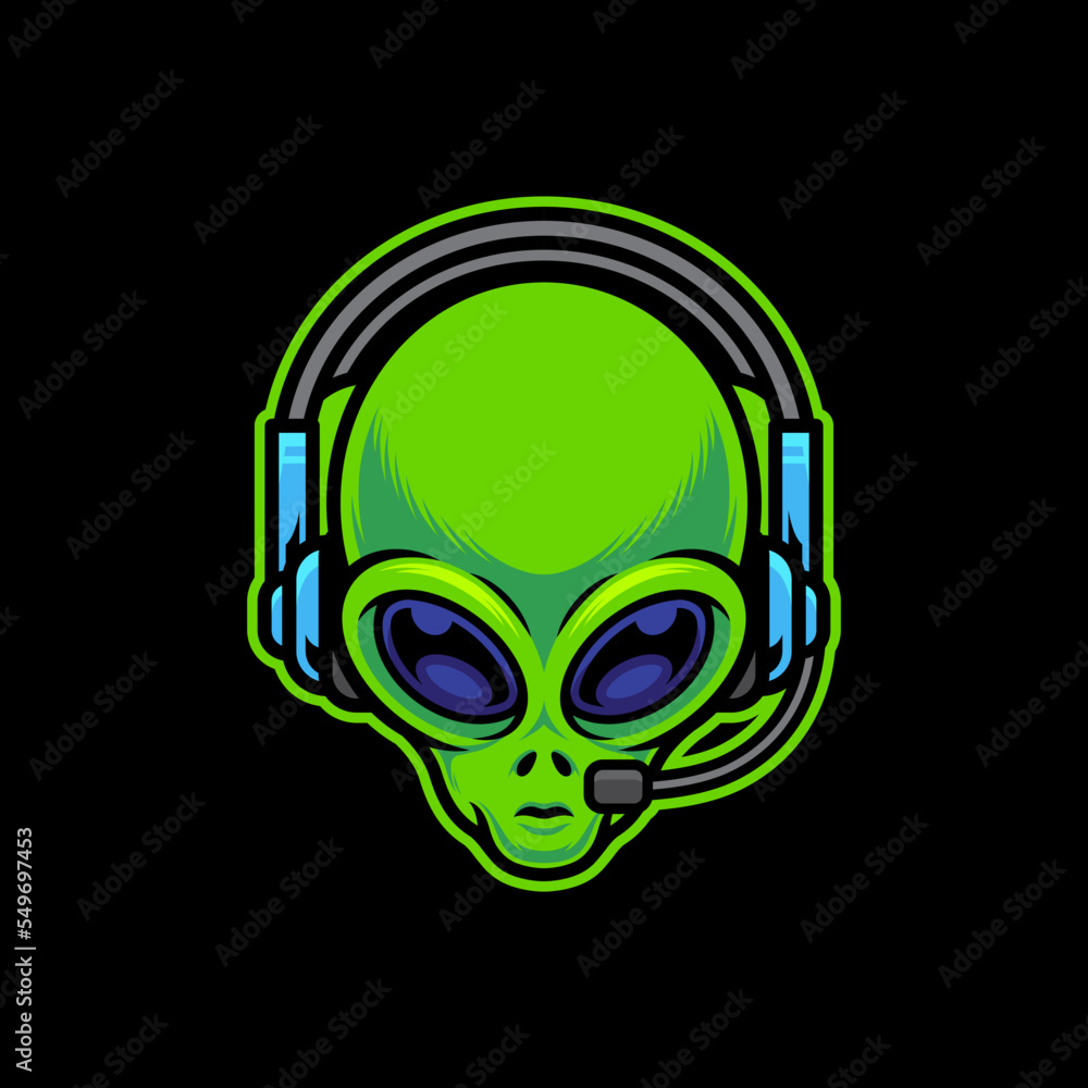 Alien Wearing Gaming Headset Vector Cartoon Art Illustration on Isolated Background Alien Wearing Gaming Headset Vector Cartoon Art Illustration on Isolated Background