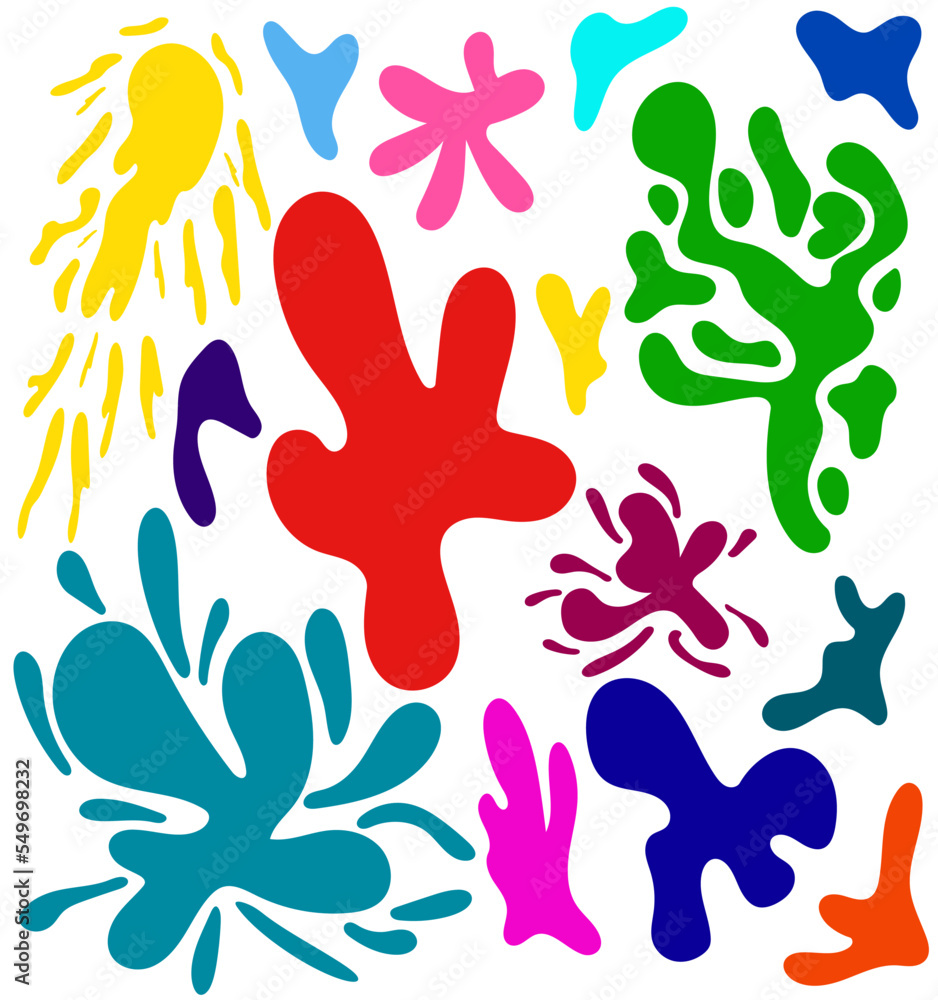 Collection of splashes, splodges and blodges.  Fun and bright irregular shapes.