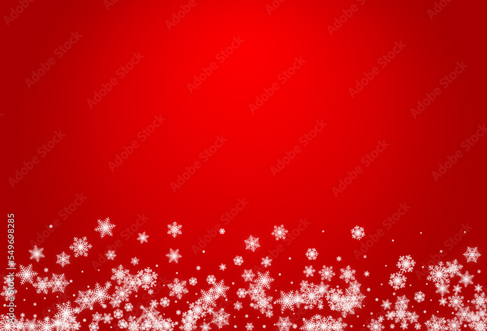 White Snowfall Vector Red Background. Christmas