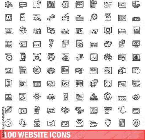 100 website icons set. Outline illustration of 100 website icons vector set isolated on white background