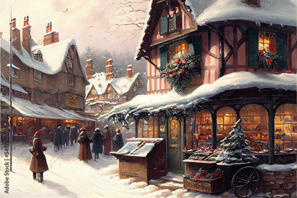 Naklejka premium Christmas market at night in an alpine village