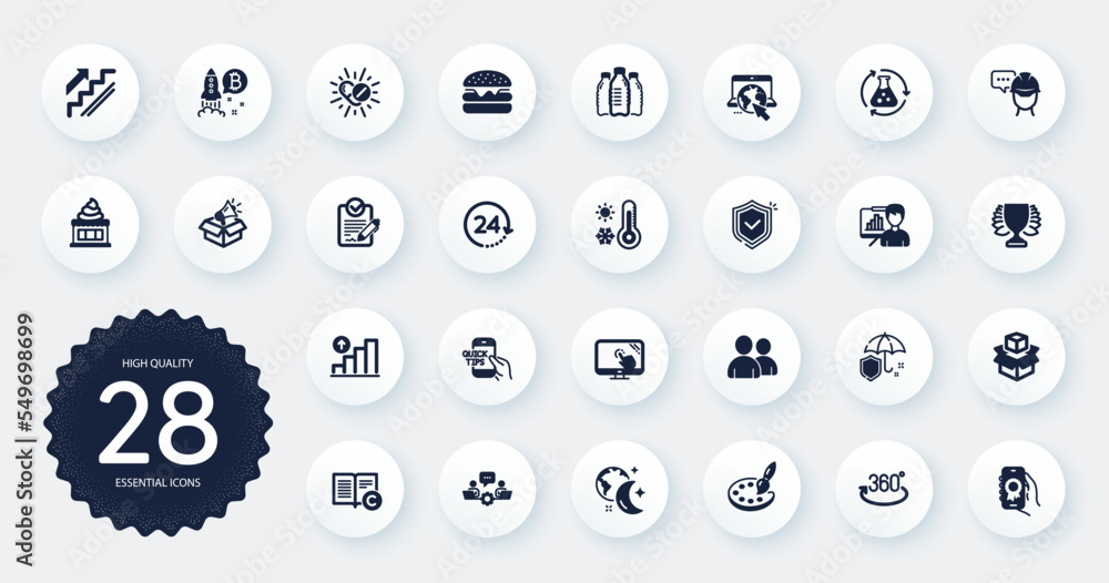 Set of Business icons, such as Chemistry experiment, Graph chart and Education flat icons. Water bottles, Internet, Users web elements. Presentation board, Touch screen, Ice cream signs. Vector Set of Business icons, such as Chemistry experiment, Graph chart and Education flat icons. Water bottles, Internet, Users web elements. Presentation board, Touch screen, Ice cream signs. Vector