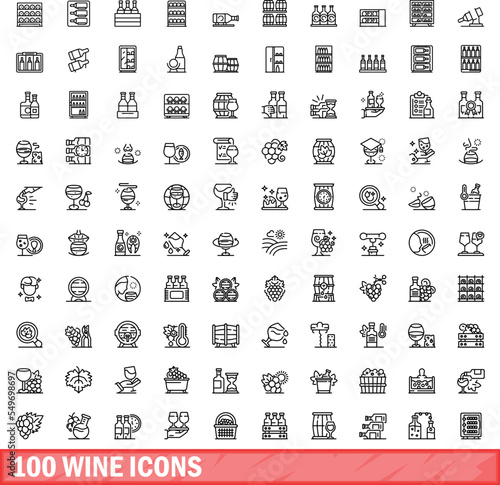 100 wine icons set. Outline illustration of 100 wine icons vector set isolated on white background