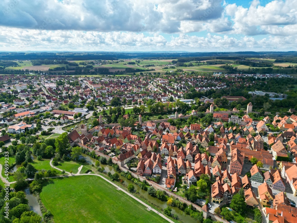  Dinkelsbuhl old town in  Bavaria, southern Germany high angle drone aerial view