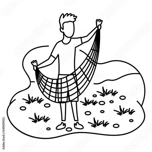 fisherman and equipment Concept, Fishing sport vector color icon design, Outdoor weekend Activity symbol, Tourist Holidays Scene Sign, Happy people at Vacation stock illustration