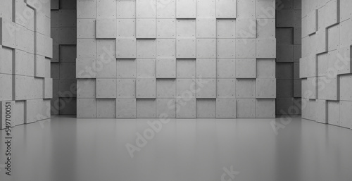 Abstract empty modern loft studio grey concrete plaster rough texture floor and wall hallway room industrial architecture interior products display presentation space background. 3d rendering.