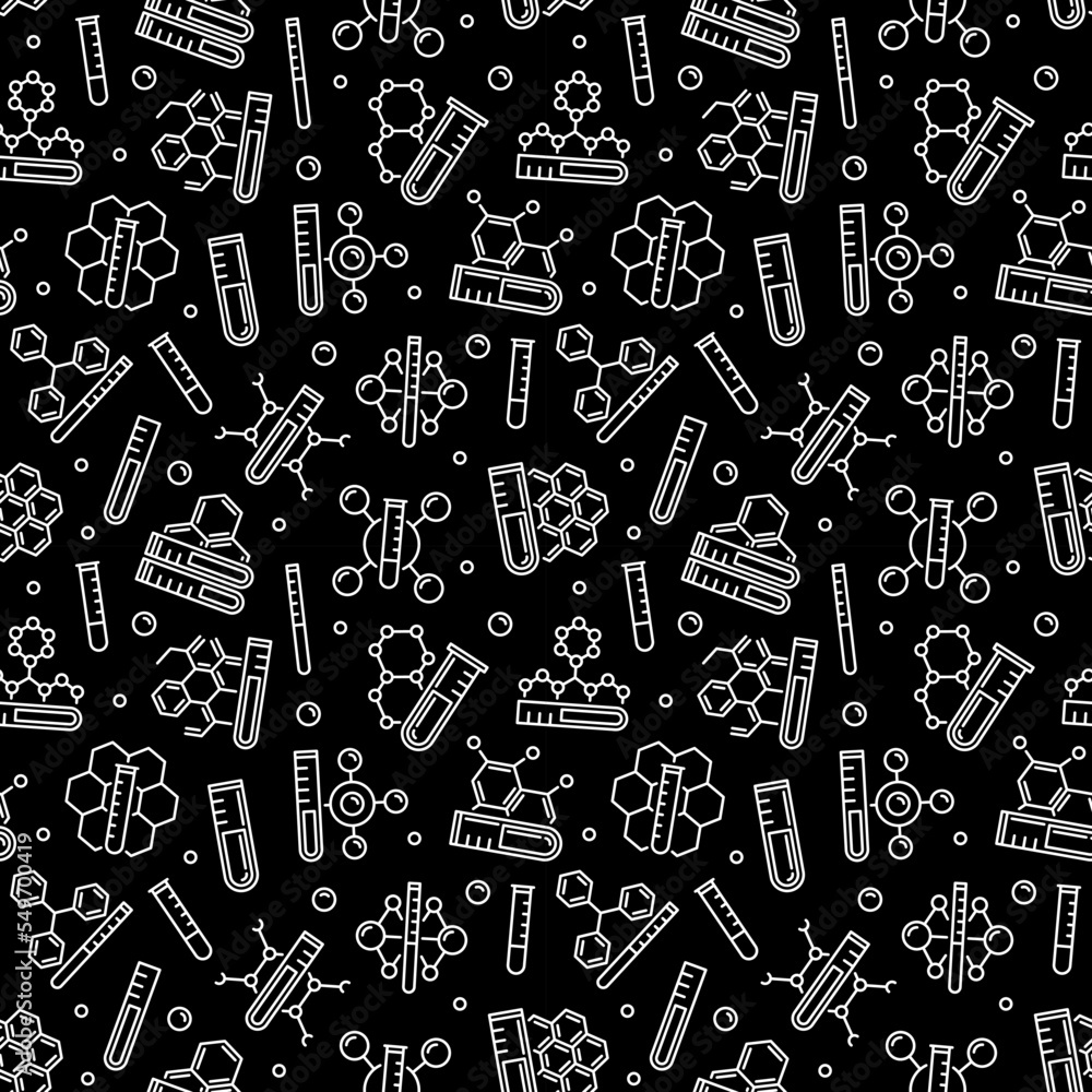 Chemical Molecule and Test-Tube linear vector dark Seamless Background Chemical Molecule and Test-Tube linear vector dark Seamless Background