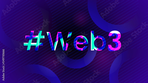 Web 3.0 - nextgen decentralized internet with metaverse, nft, defi and smart contracts on blockchain technology. Web3 concept vector banner illustration with glitch effect