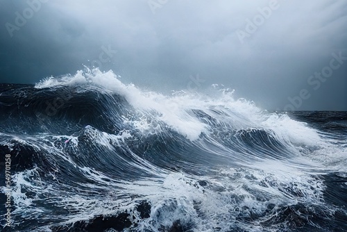 Fotobehang Storm at sea and dangerous raging breaking wave