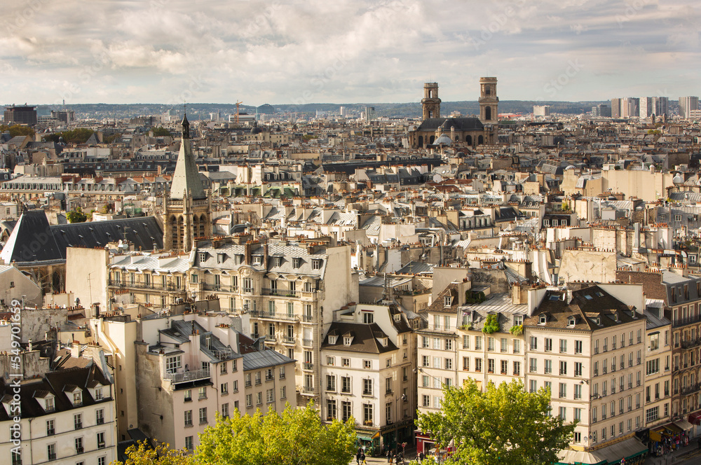 Aerial view of the skyline of Paris during daytime