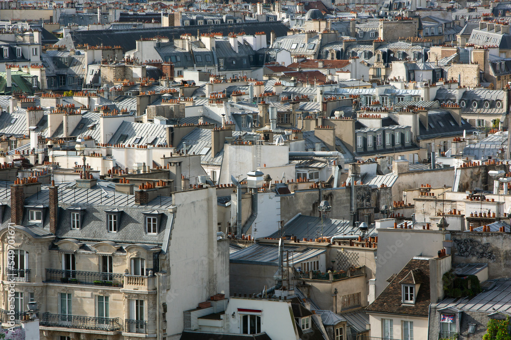 Close up of housing an the skyline of Paris