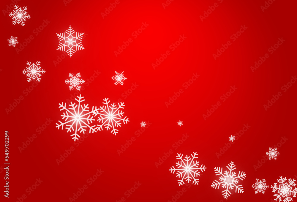 Silver Snowfall Vector Red Background. Christmas
