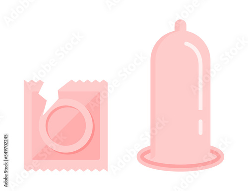 Condom torn and package isolated on white background. Vector illustration