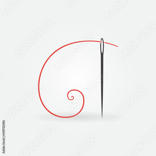Needle with red thread icon - Tailor vector concept sign