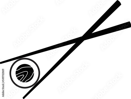 Sushi piece with chopsticks icon on white background. Chopsticks with sushi roll. flat style.